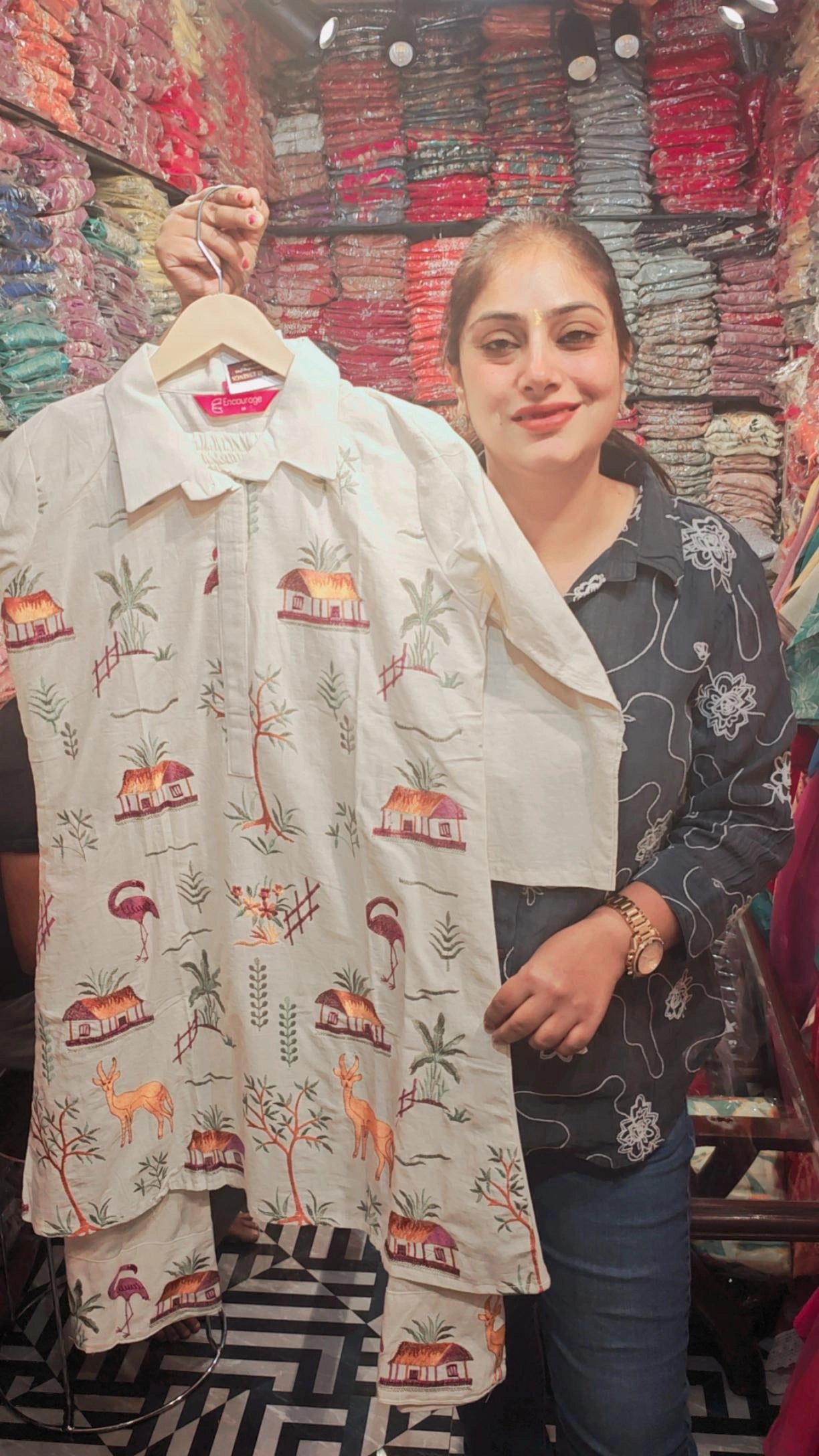 Women’s Ivory Scenic Printed Kurta Palazzo Set | Premium Ethnic Co-Ord Wear