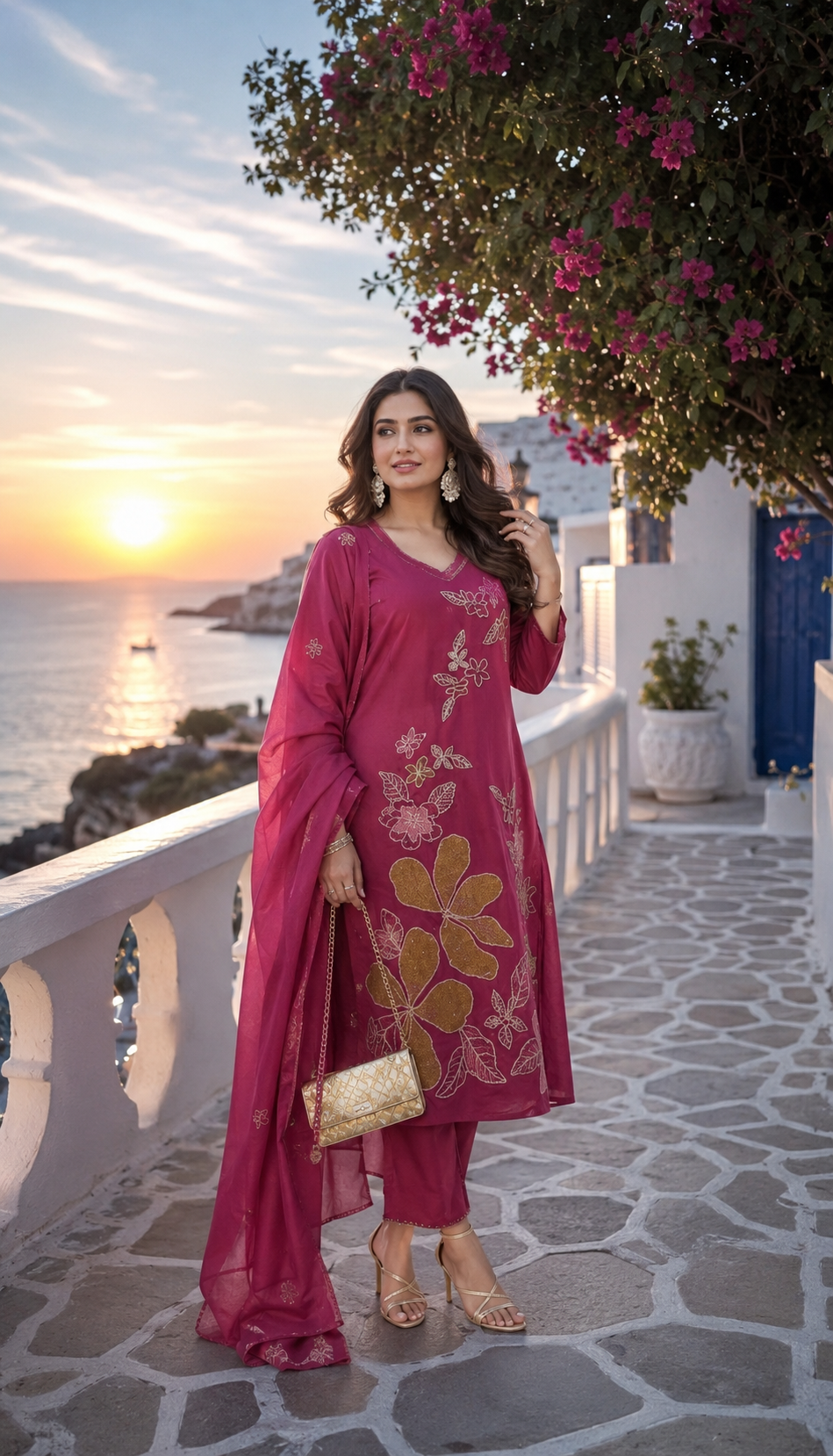 Magenta Embroidered Suit Set with Organza Dupatta | Festive & Party Wear for Women