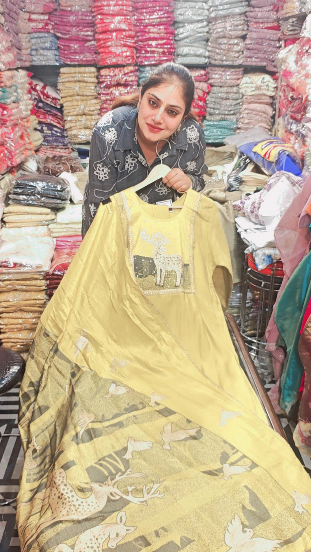 Women’s Elegant Deer Print Suit Set with Soft Printed Dupatta