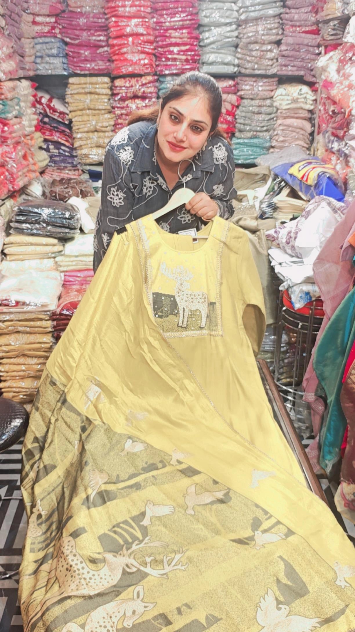 Women’s Elegant Deer Print Suit Set with Soft Printed Dupatta