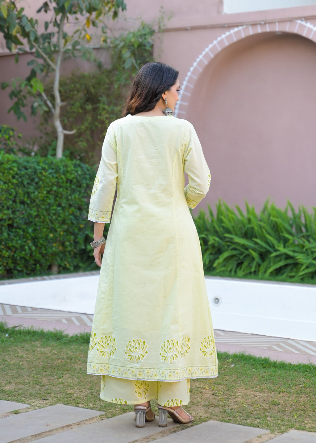 Lime Blossom Pure Cotton Suit Set with Palazzo & Dupatta