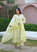 Lime Blossom Pure Cotton Suit Set with Palazzo & Dupatta