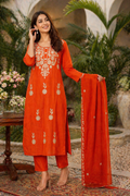 Burnt Orange Embroidered Kurta Pant Dupatta Set for Women | Festive & Ethnic Wear by Label Blessings