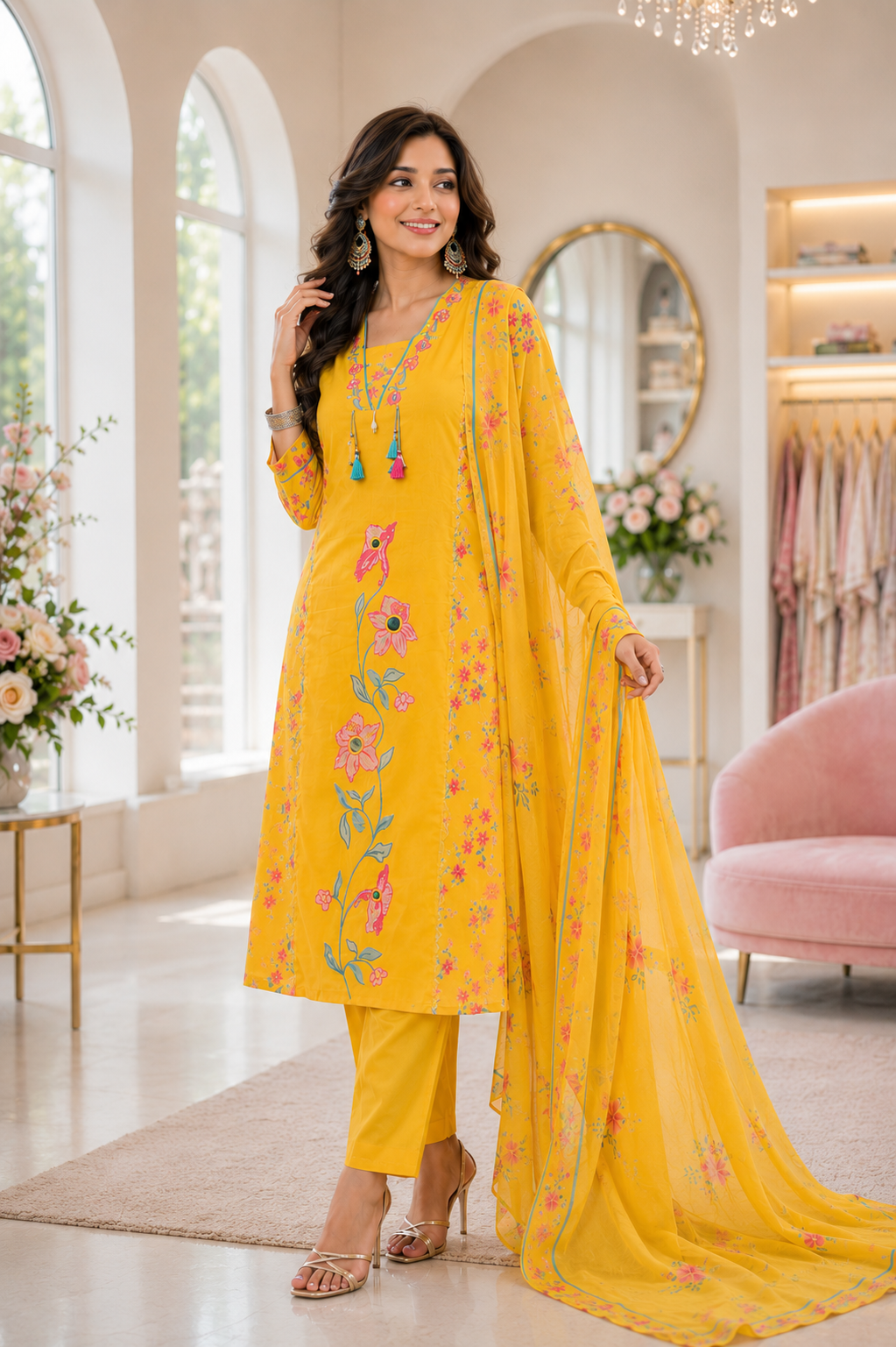 Floral Printed Cotton Suit Set with Dupatta for Women | Elegant Ethnic Wear