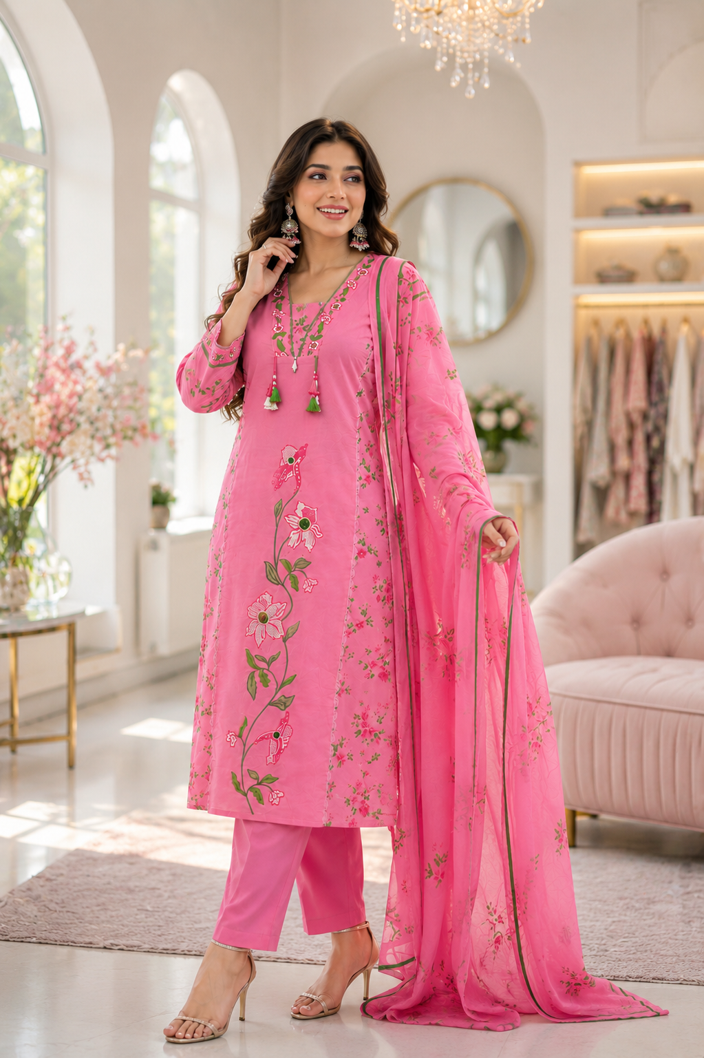 Floral Printed Cotton Suit Set with Dupatta for Women | Elegant Ethnic Wear
